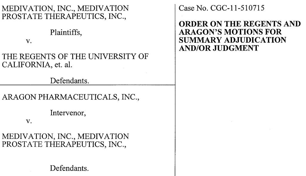 Medivation v University of California IP dispute court docket
